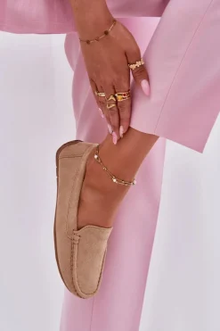 Damskie Beżowe Mokasyny Lekkie Zamsz Morreno II gat.