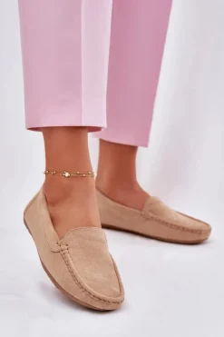 Damskie Beżowe Mokasyny Lekkie Zamsz Morreno II gat.