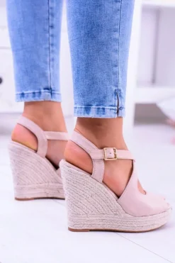 Damskie Beżowe Sandały Na Koturnie Espadryle Elonore