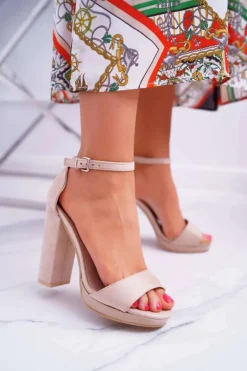 Damskie Beżowe Sandały Na Słupku Platforma Debora