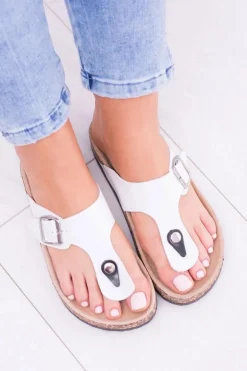 Damskie Białe Japonki Klapki na Korku Florines