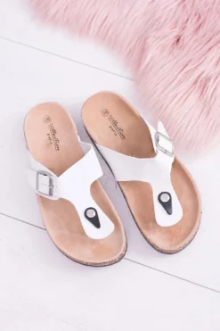 Damskie Białe Japonki Klapki na Korku Florines