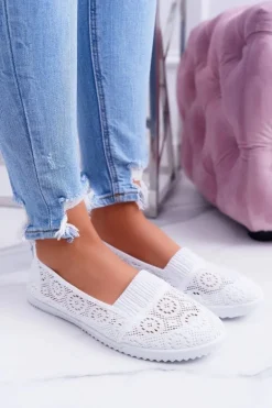 Damskie Białe Koronkowe Balerinki Sensitive
