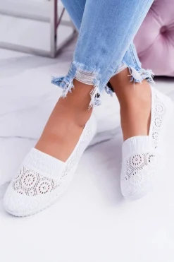Damskie Białe Koronkowe Balerinki Sensitive