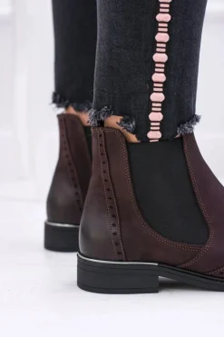 Damskie Bordowe Skórzane Sztyblety Fields