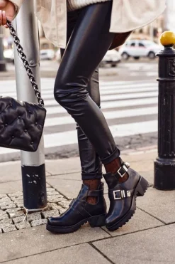 Damskie Botki Czarne Klamry Frago