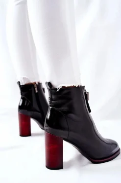 Damskie Botki Czarne Lakierowane na Słupku Cofton