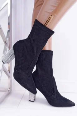 Damskie Botki Czarne Na Słupku Zamszowe Hendo