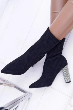 Damskie Botki Czarne Na Słupku Zamszowe Hendo