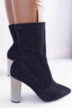 Damskie Botki Czarne Na Słupku Zamszowe Hendo