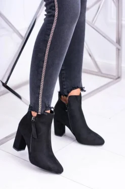 Damskie Botki Czarne na Słupku Zamszowe Egida