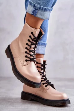 Damskie Botki Glany Wiązane Różowe Lavita