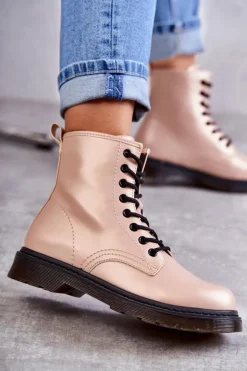 Damskie Botki Glany Wiązane Różowe Lavita