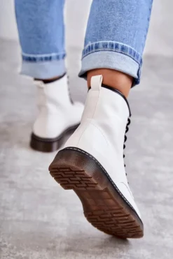 Damskie Botki Glany Wiązane Białe Lavita