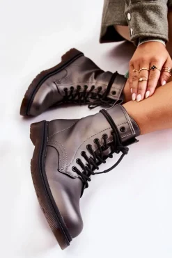 Damskie Botki Glany Wiązane Ciemnoszare Lavita