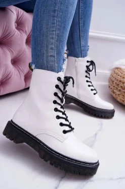 Damskie Botki Glany Workery Białe Barski 56-5