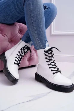 Damskie Botki Glany Workery Białe Barski 56-5