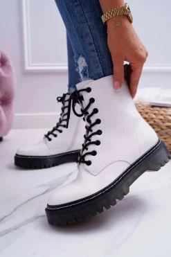 Damskie Botki Glany Workery Białe Barski 56-5