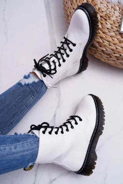 Damskie Botki Glany Workery Białe Barski 56-5