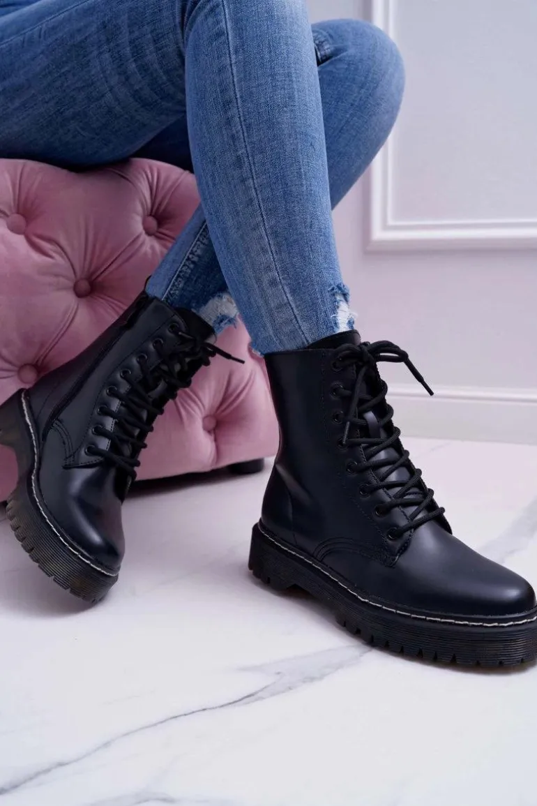 Damskie Botki Glany Workery Czarne Barski 56-5