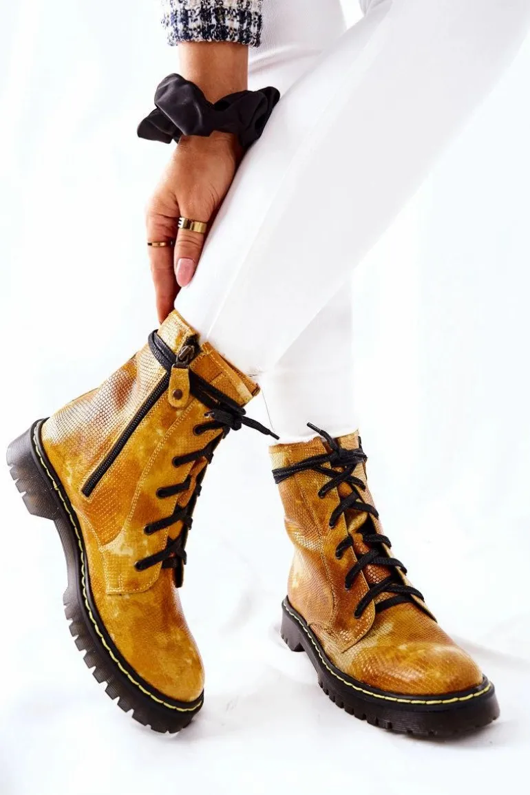 Damskie Botki Glany Workery Maciejka Żółte 01609-47