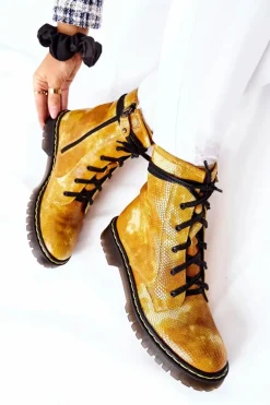 Damskie Botki Glany Workery Maciejka Żółte 01609-47