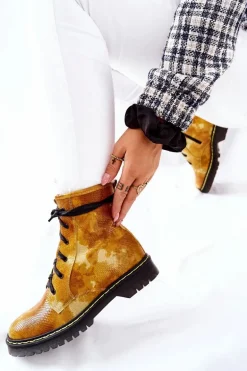 Damskie Botki Glany Workery Maciejka Żółte 01609-47