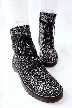 Damskie Botki Glany Workery Maciejka Czarno-Białe 01609-48