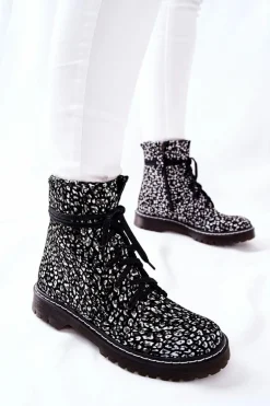 Damskie Botki Glany Workery Maciejka Czarno-Białe 01609-48
