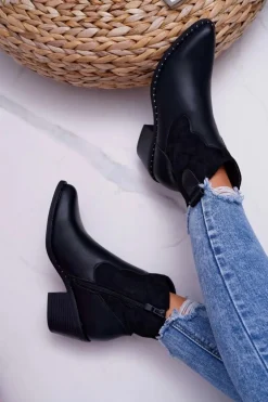 Damskie Botki Kowbojki Czarne Barski 30-20