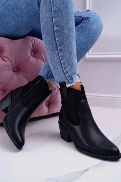 Damskie Botki Kowbojki Czarne Barski 30-20