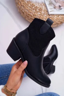 Damskie Botki Kowbojki Czarne Barski 30-20