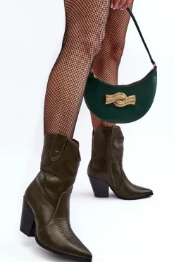 Damskie Botki Kowbojki Na Obcasie Ciemnozielone Melaitia