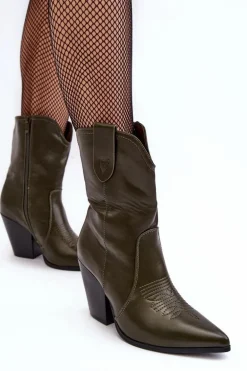 Damskie Botki Kowbojki Na Obcasie Ciemnozielone Melaitia