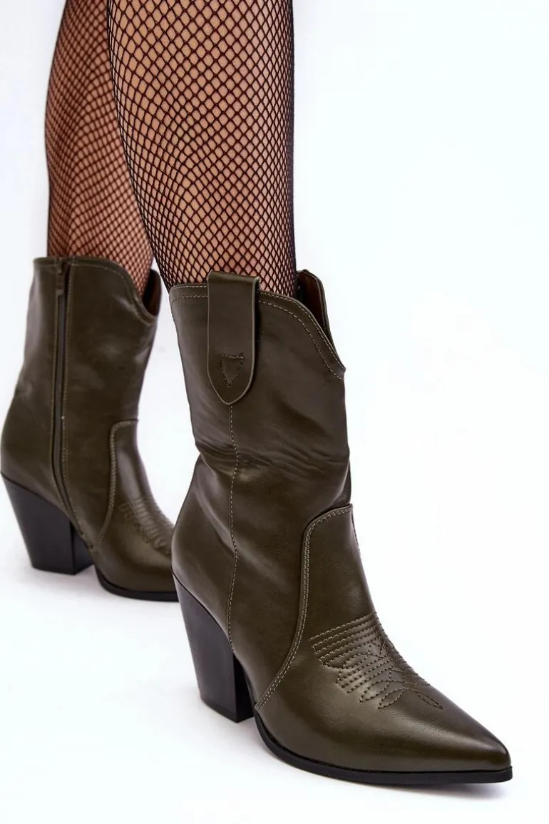 Damskie Botki Kowbojki Na Obcasie Ciemnozielone Melaitia