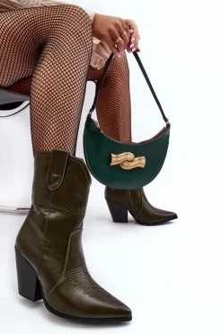 Damskie Botki Kowbojki Na Obcasie Ciemnozielone Melaitia