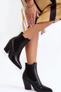 Damskie Botki Kowbojki Wężowe Czarne Warren