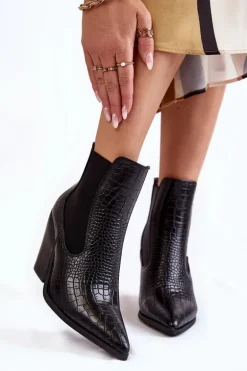 Damskie Botki Kowbojki Wężowe Czarne Warren