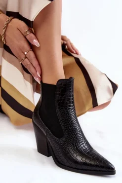 Damskie Botki Kowbojki Wężowe Czarne Warren