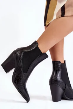 Damskie Botki Kowbojki Wężowe Czarne Warren