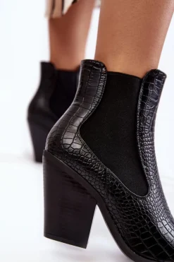 Damskie Botki Kowbojki Wężowe Czarne Warren