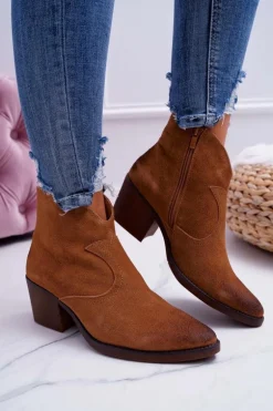 Damskie Botki Kowbojki Zamszowe Camel Barski 1638