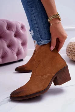 Damskie Botki Kowbojki Zamszowe Camel Barski 1638