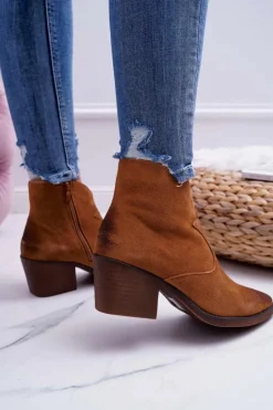 Damskie Botki Kowbojki Zamszowe Camel Barski 1638