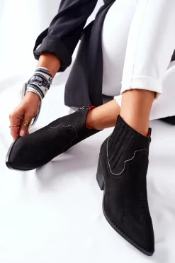 Damskie Botki Kowbojki Zamszowe Czarne Beamhurst