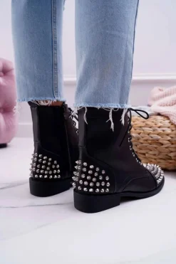 Damskie Botki Lu Boo Czarne Workery z Ćwiekami Tension