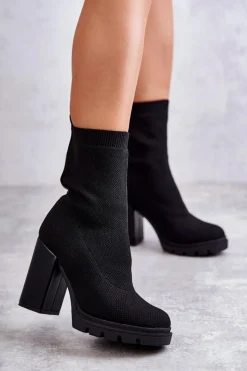 Damskie Botki Materiałowe Czarne Louve