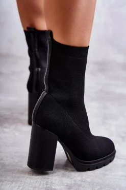 Damskie Botki Materiałowe Czarne Louve