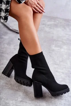 Damskie Botki Materiałowe Czarne Louve