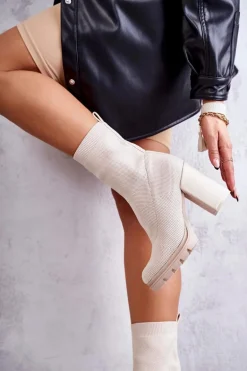 Damskie Botki Materiałowe Beżowe Louve